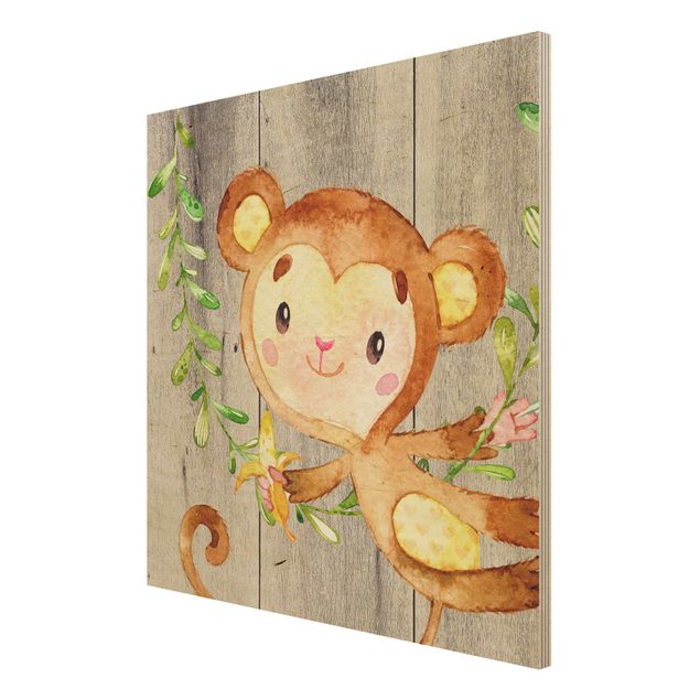 Billeder Watercolour Monkey On Wood