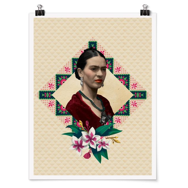 Plakater kunsttryk Frida Kahlo - Flowers And Geometry