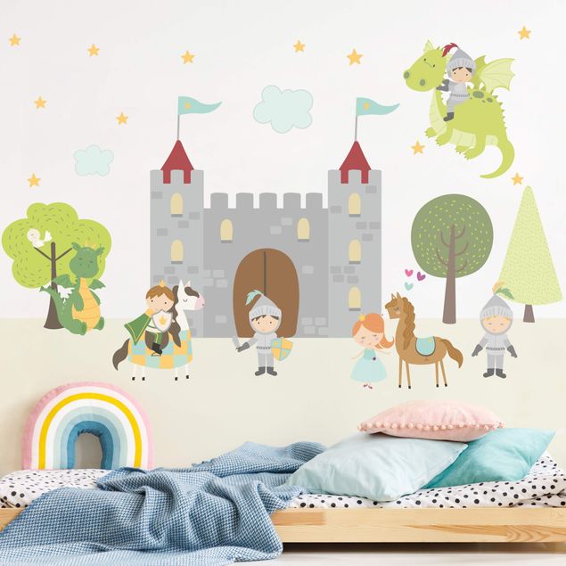 Wallstickers heste Castle Knights Dragon Prince And Princess
