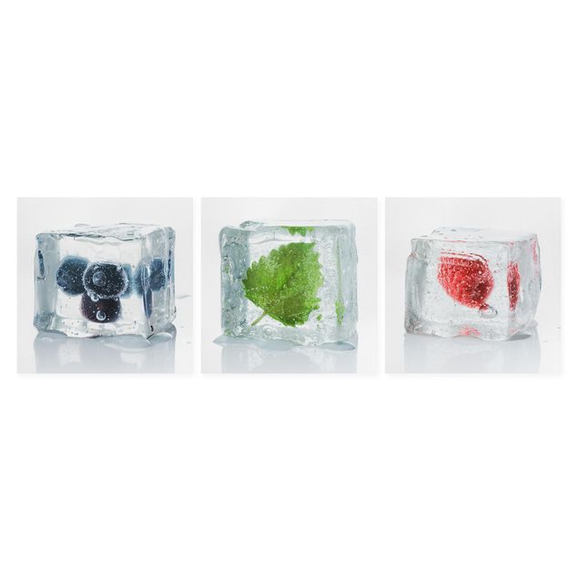 Billeder på lærred grøntsager og frukt Fruits And Lemon Balm In Ice Cube