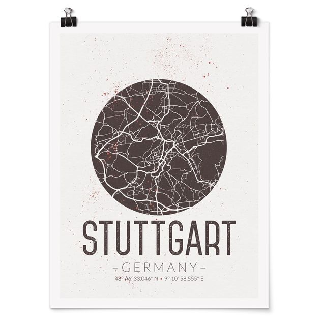 Plakater ordsprog Stuttgart City Map - Retro