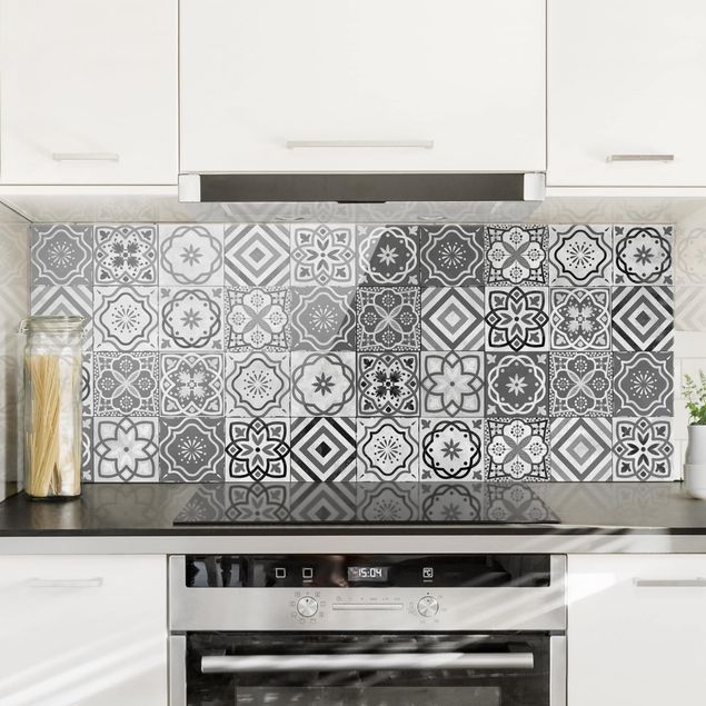 køkken dekorationer Mediterranean Tile Pattern Grayscale