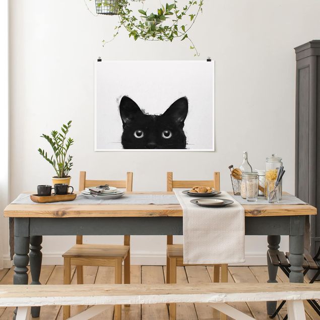 Plakater sort og hvid Illustration Black Cat On White Painting