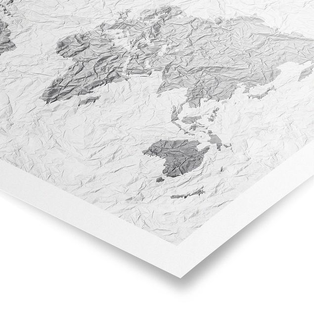 Billeder sort og hvid Paper World Map White Grey