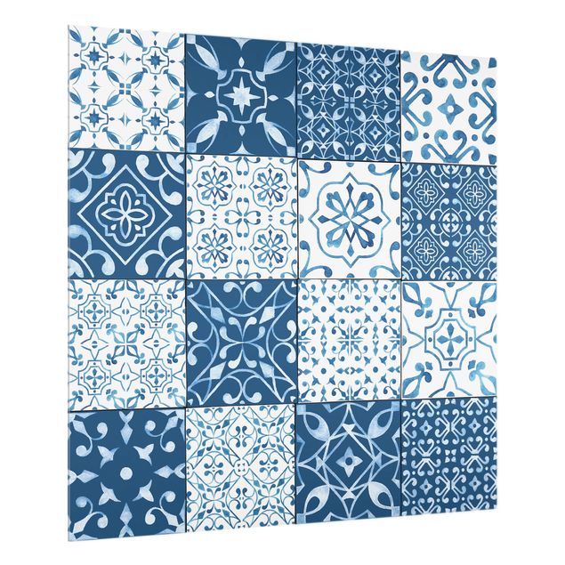 Stænkplader glas Tile Pattern Mix Blue White