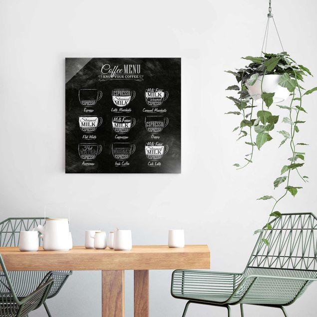 Glasbilleder sort og hvid Coffee Varieties Chalkboard