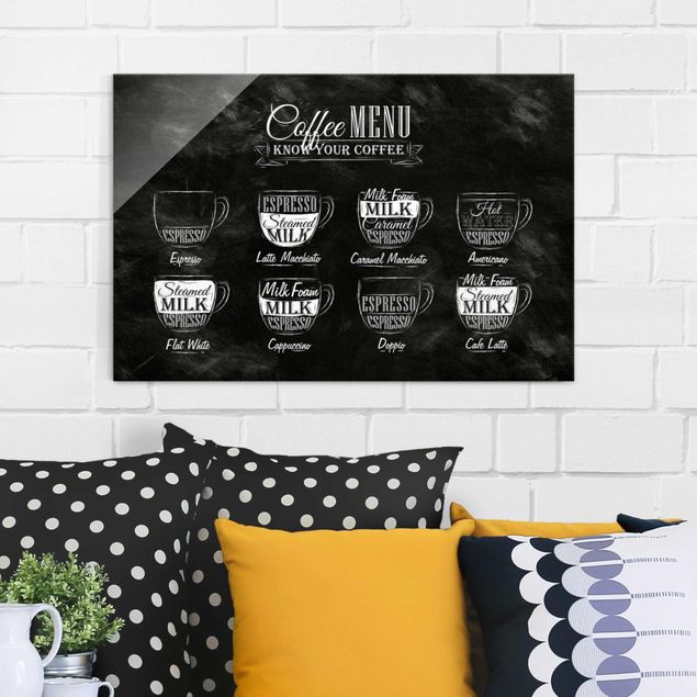 Glasbilleder sort og hvid Coffee Varieties Chalkboard