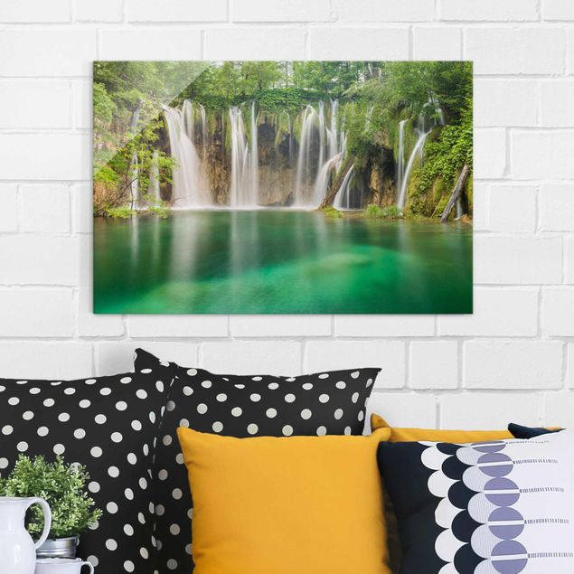 Glasbilleder landskaber Waterfall Plitvice Lakes