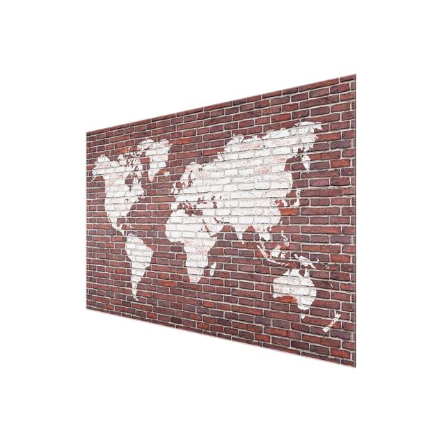 Glas magnettavla Brick World Map