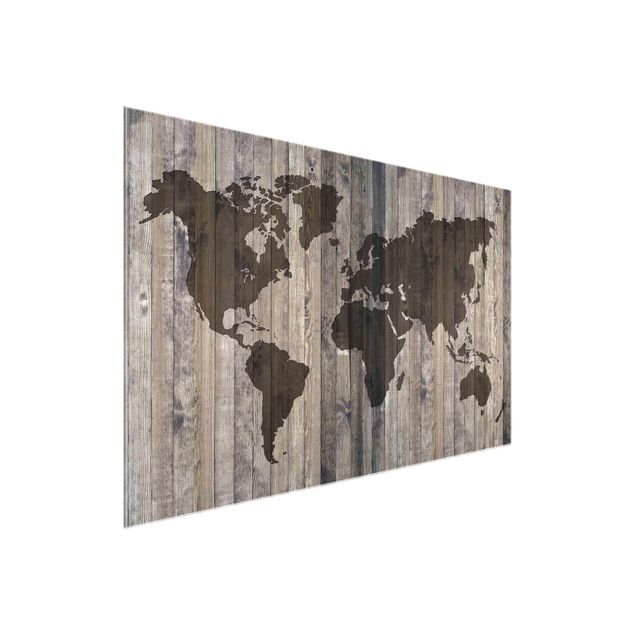 Glasbilleder verdenskort Wood World Map