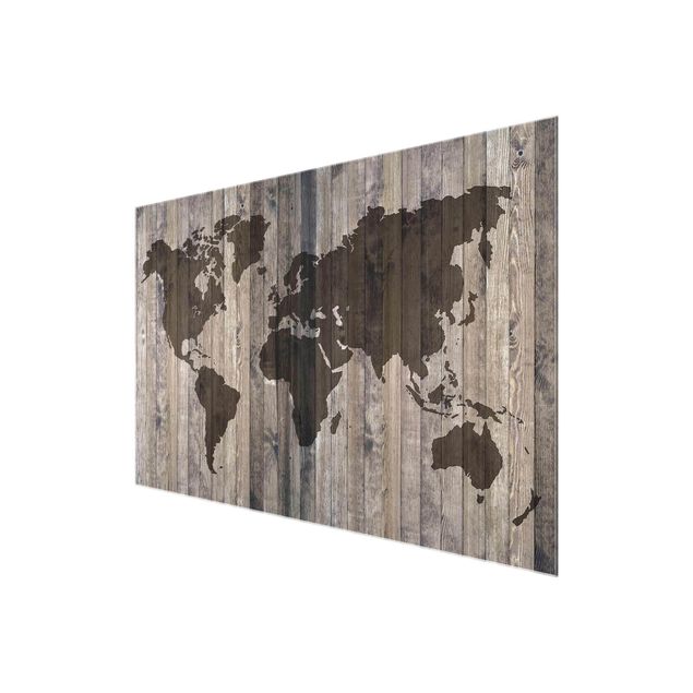 Glas magnettavla Wood World Map
