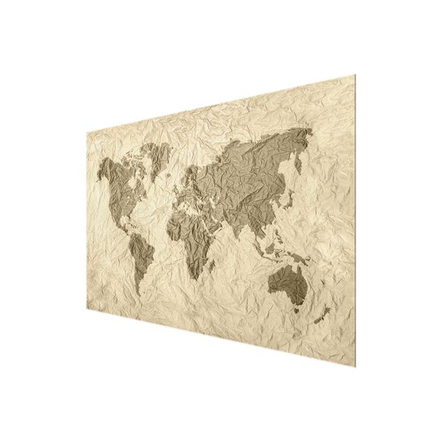 Billeder Paper World Map Beige Brown