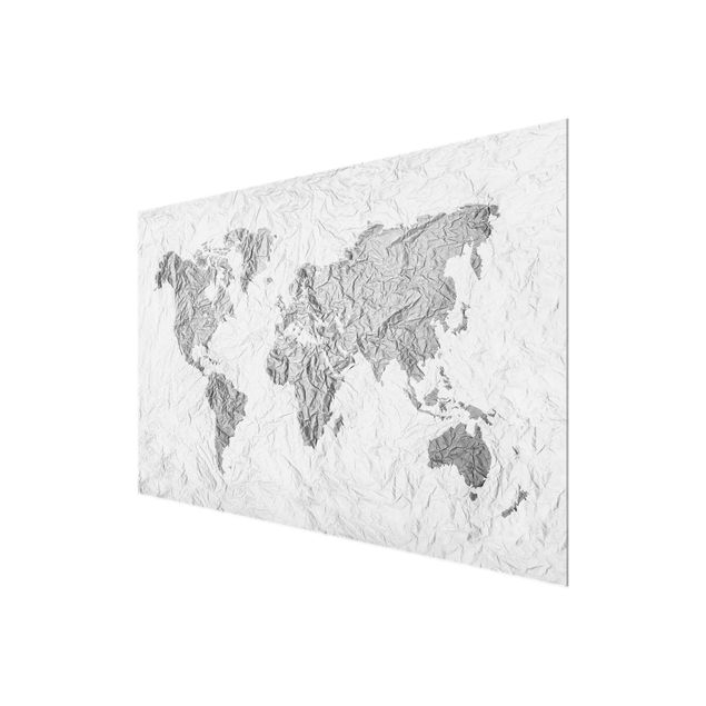 Billeder Paper World Map White Grey