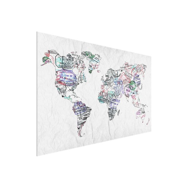 Glasbilleder verdenskort Passport Stamp World Map