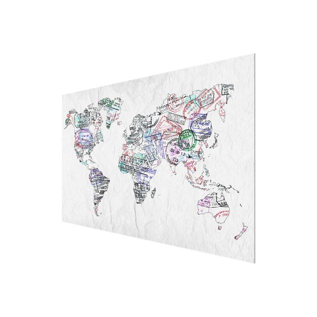 Glas magnettavla Passport Stamp World Map