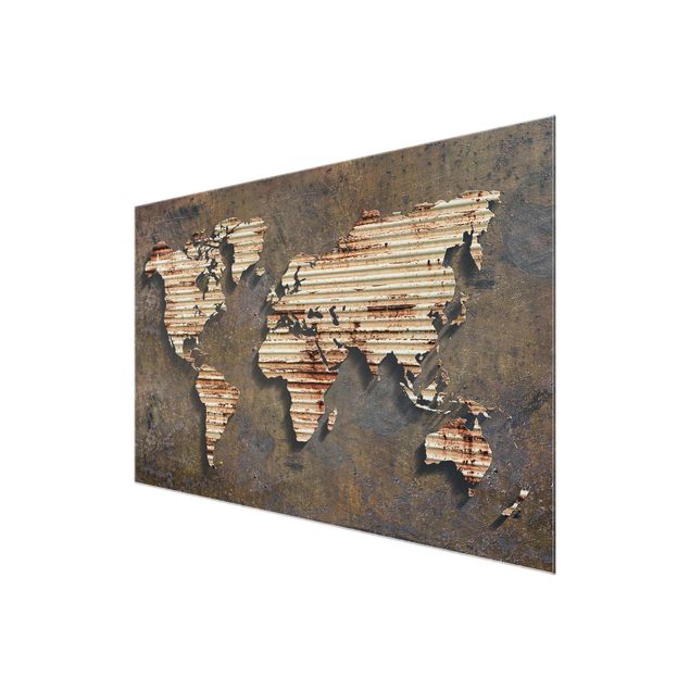 Glas magnettavla Rust World Map