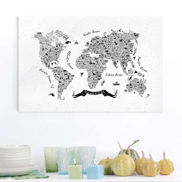 køkken dekorationer Typography World Map White