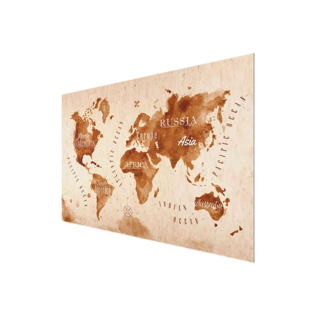 Billeder brun World Map Watercolour Beige Brown