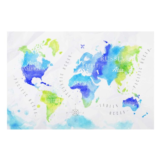 Billeder blå World Map Watercolour Blue Green
