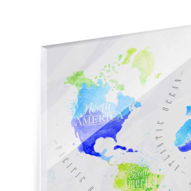 Glas magnettavla World Map Watercolour Blue Green