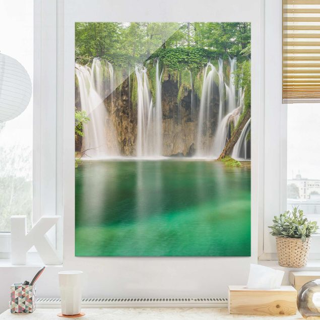 Glasbilleder landskaber Waterfall Plitvice Lakes