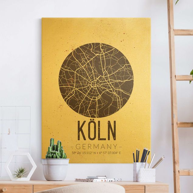 Billeder på lærred Köln Cologne City Map - Retro