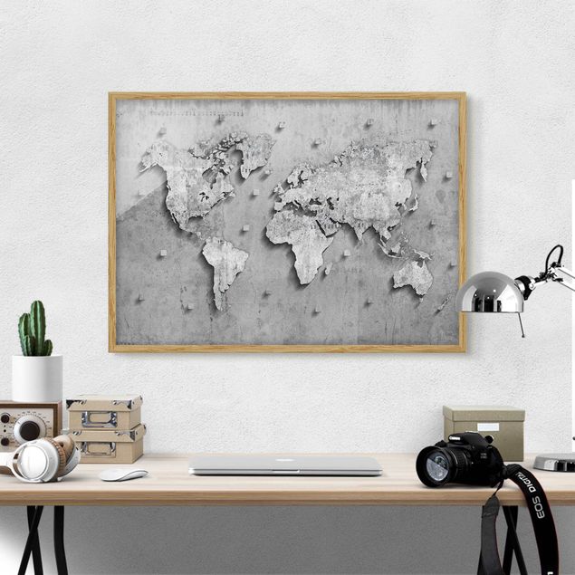 Indrammede plakater verdenskort Concrete World Map