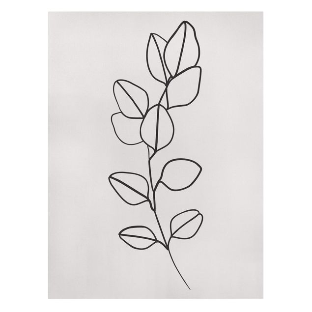 Billeder på lærred sort og hvid Line Art Branch Leaves Black And White