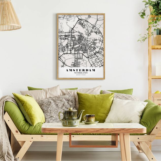 Indrammede plakater verdenskort Amsterdam City Map - Classic