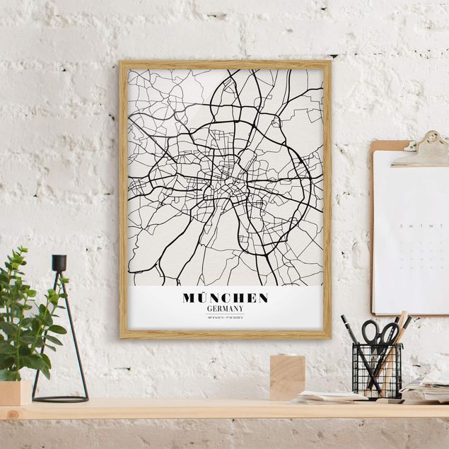 Indrammede plakater sort og hvid Munich City Map - Classic