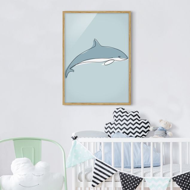 Indrammede plakater dyr Dolphin Line Art