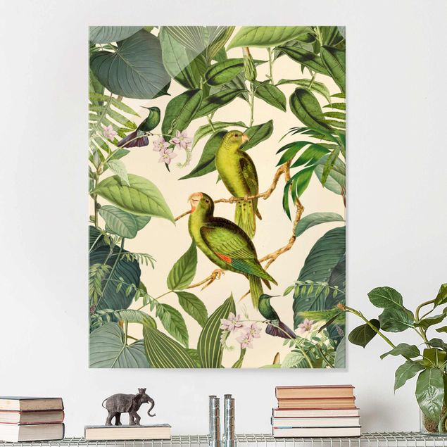 køkken dekorationer Vintage Collage - Parrots In The Jungle