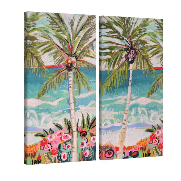 Billeder natur Palm Tree With Pink Flowers Set I