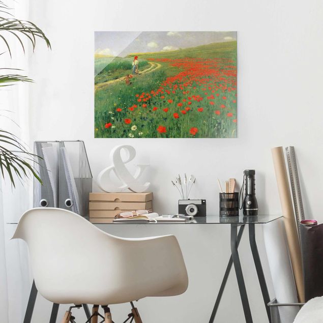 Glasbilleder valmuer Pál Szinyei-Merse - Summer Landscape With A Blossoming Poppy