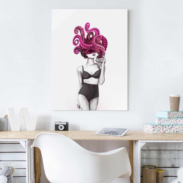 Billeder fisk Illustration Woman In Underwear Black And White Octopus