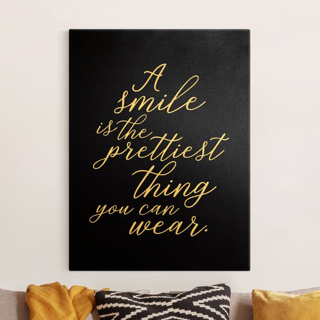 Billeder på lærred ordsprog A Smile is the prettiest thing Sans Serif Black