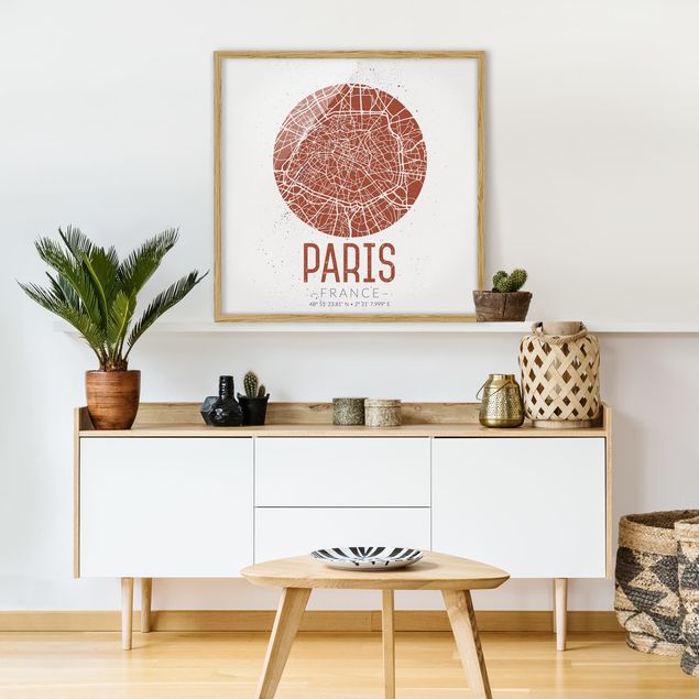Indrammede plakater sort og hvid City Map Paris - Retro