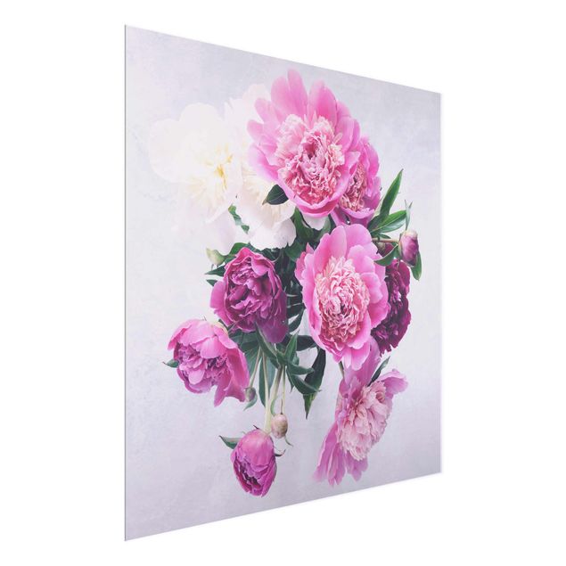 Glasbilleder blomster Peonies Shabby Pink White