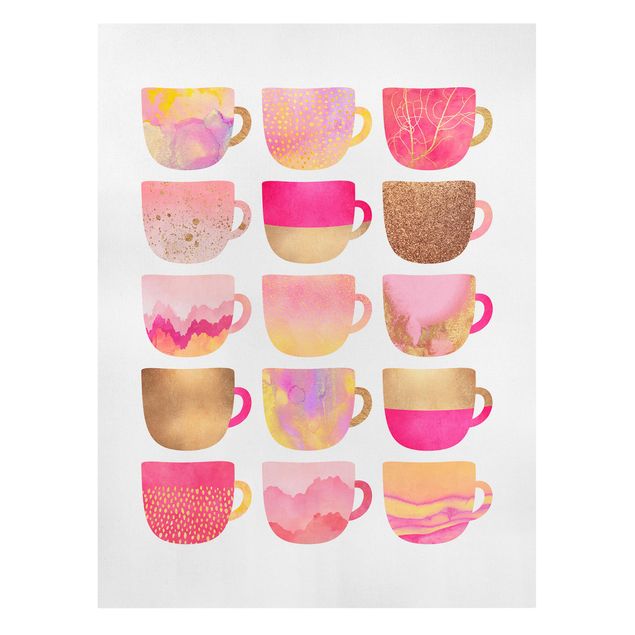 Billeder på lærred kaffe Golden Mugs With Light Pink