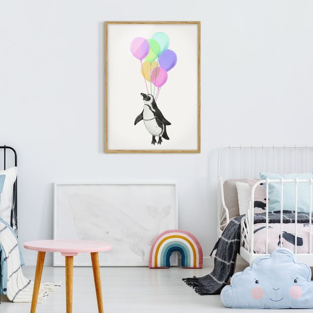 Billeder kunsttryk Illustration Penguin Pastel Balloons