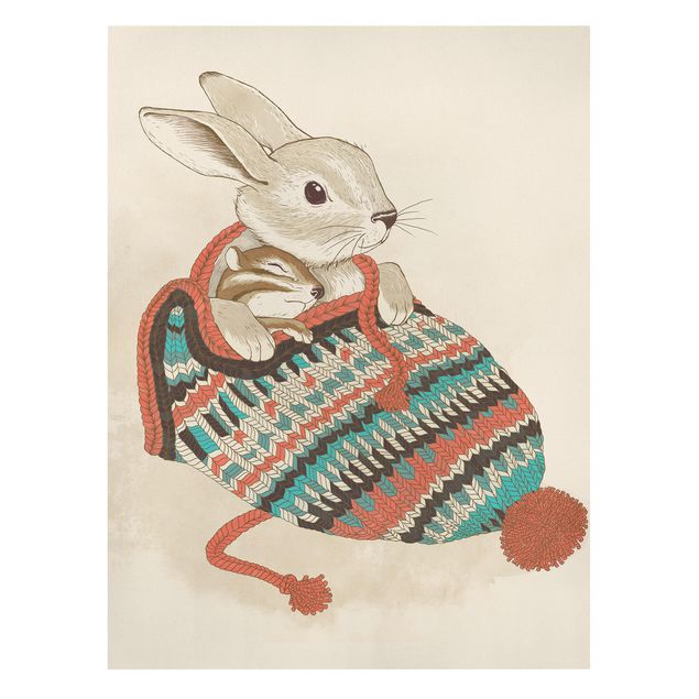 Billeder på lærred dyr Illustration Cuddly Santander Rabbit In Hat