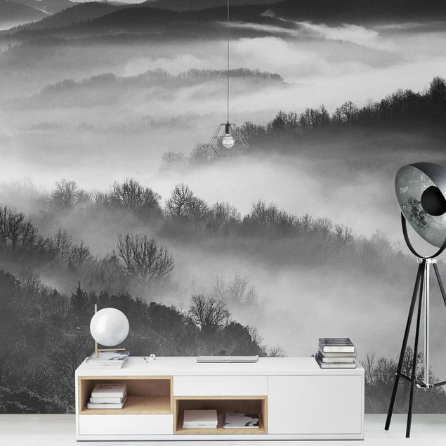 Tapet moderne Fog At Sunset Black And White