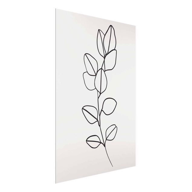 Glasbilleder blomster Line Art Branch Leaves Black And White