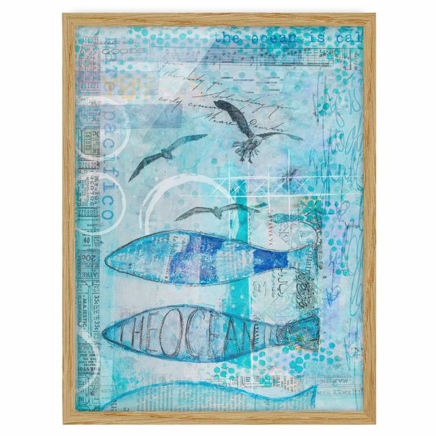 Billeder kunsttryk Colourful Collage - Blue Fish