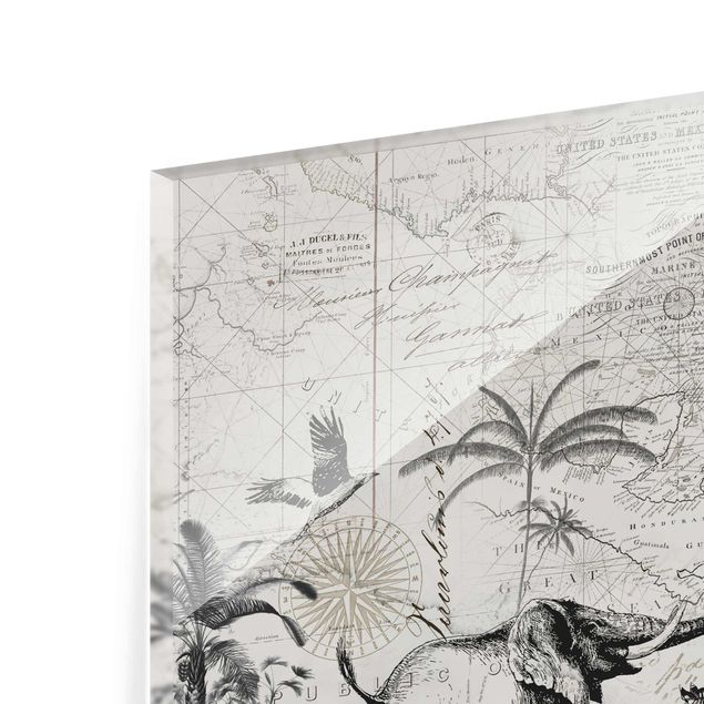 Glasbilleder arkitektur og skyline Vintage Collage - Exotic Map