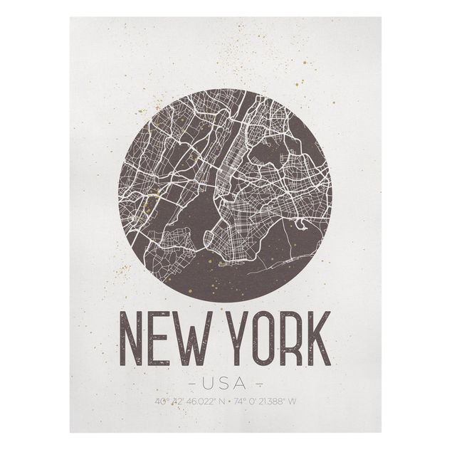 Billeder på lærred verdenskort New York City Map - Retro