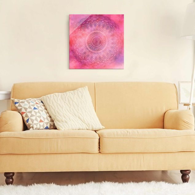 Glasbilleder spirituelt Watercolour Mandala Light Pink Violet
