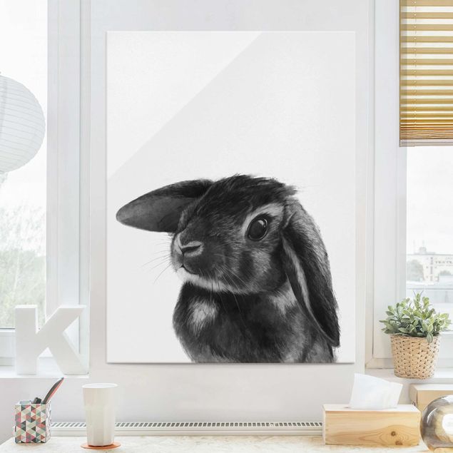 Glas magnettavla Illustration Rabbit Black And White Drawing