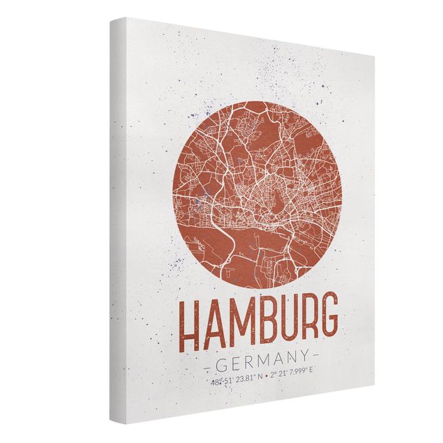 Billeder på lærred verdenskort Hamburg City Map - Retro