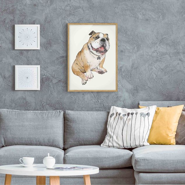 Indrammede plakater dyr Illustration Dog Bulldog Painting